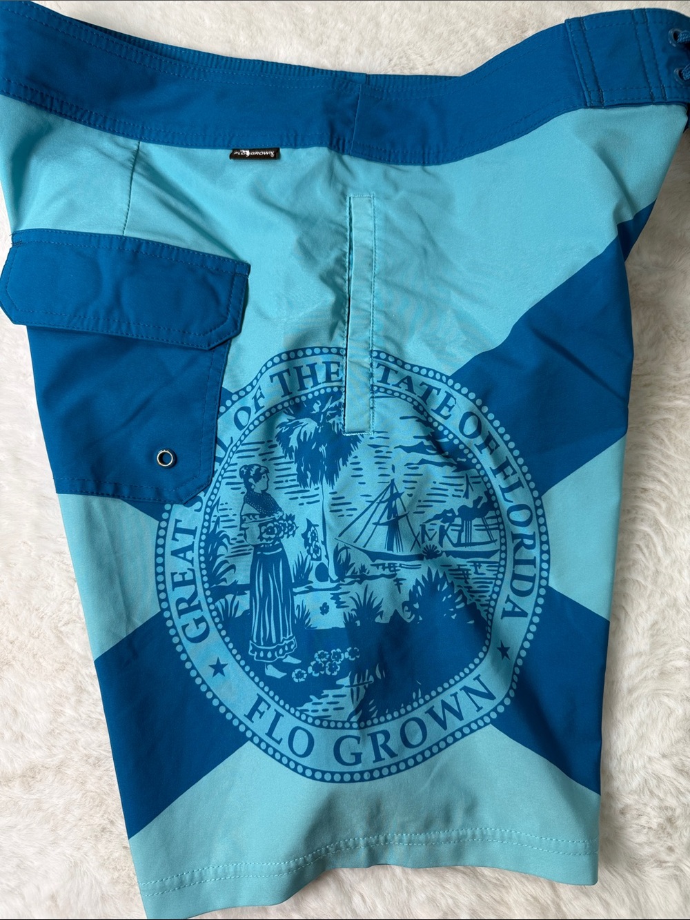 FloGrown Florida Flag BoardShort 32 Blue Stripe Stretch Pockets Drawstring Beach